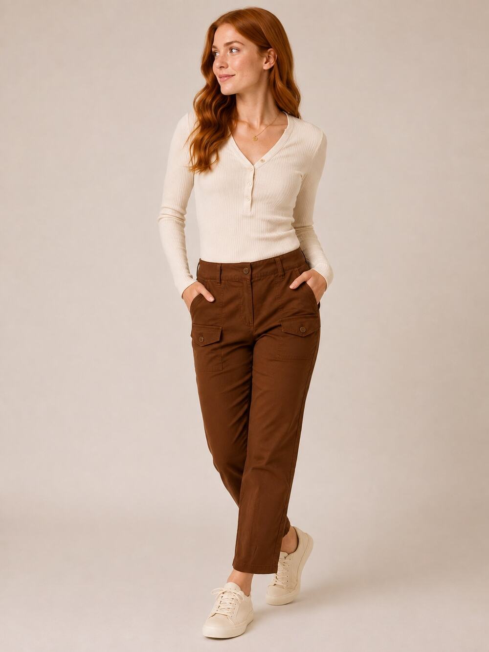 E208 Axcess Stretch Brown Cropped Utility Pants Womens Size 6 Cotton Blend